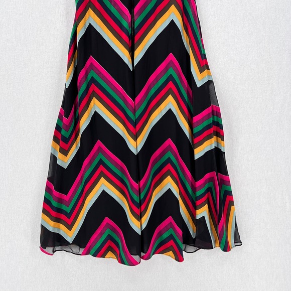 ALICE + OLIVIA Midi Dress Womens 2 Black Rainbow Multi Chevron Burnout Tie Waist - Picture 11 of 16